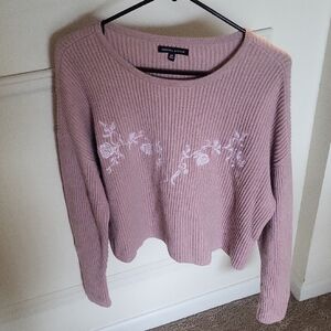 Kendall & Kylie Rose Pink Embroidered Cropped Sweater
